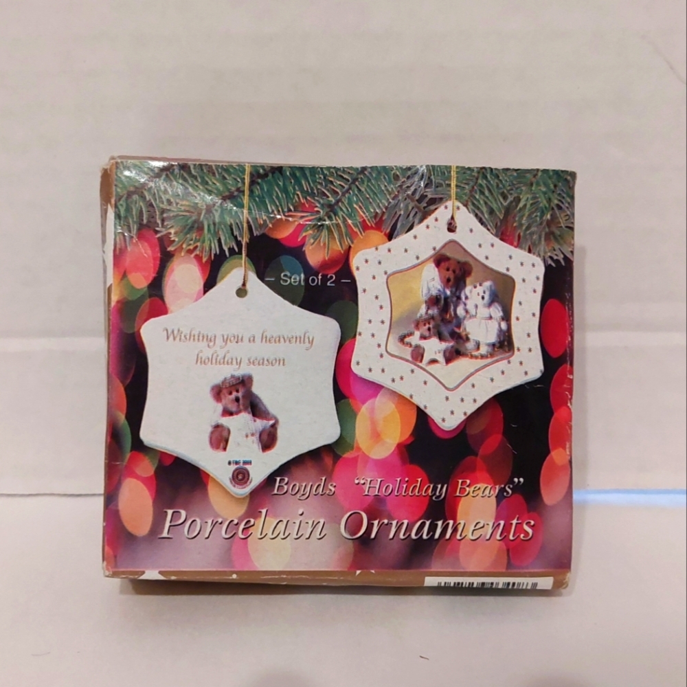 Boyds Bears " Holiday Bears" Set of 2 Porcelain Ornaments
